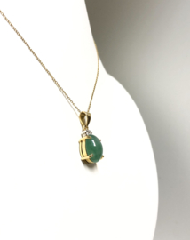 18 K Gouden Hanger Ovaal Cabochon Jadeite Briljant Geslepen Diamant