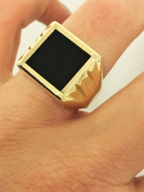 Grove 14 K Gouden Onyx Zegelring (bewerkt)