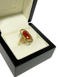 Antiek 14 Karaat Gouden Ring Facet Geslepen Carneool