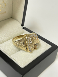 14 K Gouden Heren Ring Paard Hoefijzer Briljant Geslepen Heldere Zirkonia - 10 g
