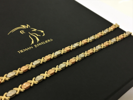 14 K Tricolor Gouden Fantasie Schakel Collier - 46 cm / 13,5 g