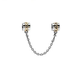 PANDORA 790307 Two Tone Sterling Silver Safety Chain Gouden Hartjes -7 cm