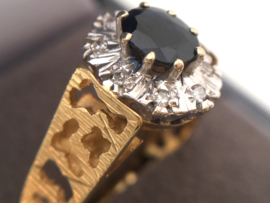 18K Antiek Gouden Entourage Ring Saffier Diamant