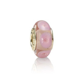 PANDORA 750404 Pink Mystic Charm Murano Glas Bedel 14 K Goud