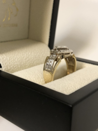 14 K Antiek Bicolor Gouden Heren Ring 0.20 Briljantgeslepen Diamant