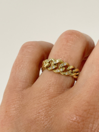 18 K Massief Gouden Schakel Ring (Flexibel) Briljant Geslepen Diamant