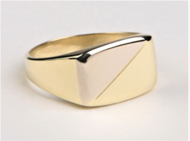 14 K Bicolor Massief Gouden Heren Zegelring - 9 g