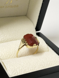 14 K Antiek Gouden Ring Facetgeslepen Carneool