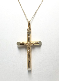 18 K Bicolor Gouden Kettinghanger - Kruis Met Jezusfiguur 4,5 cm