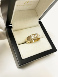 Aller Spanninga 14 K Gouden Ambachtelijke Band Ring Briljant Geslepen Diamant