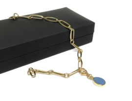 Gouden Closed Forever Schakel Armband Met Hanger Blauwlagen - 19,5 cm / 7,75 g