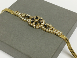18 K Gouden Fantasie Armband Saffier / Zirkonia - 18,5 cm / 21 g