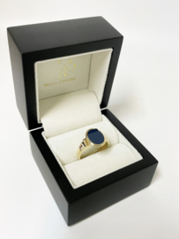 14 K Massief Gouden Dames Zegelring Model Ovaal Blauwlagen Steen