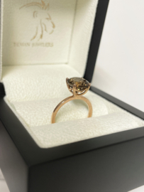 14 K Rosé Gouden Solitair Ring Briljant Geslepen Rookkwarts 3.0 ct