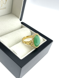 Vintage 8 Karaat Dames Ring Cabochon Geslepen Chrysopraas