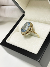 Antiek Gouden Ring Facetgeslepen Aquamarijn