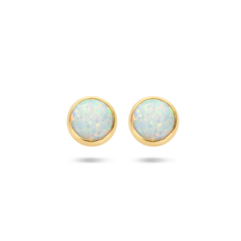 14 K Geelgouden Oorstekers Cabochon Wit Opaliet - 6 mm