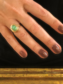 Antiek 14 K Rosé Gouden Ring Ovaal Cabochon Groen Turkoois
