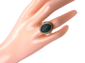 Vintage 14 K Gouden Ovaal Malachiet Camee Ring