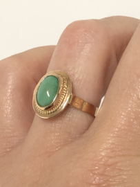 Antiek Rosé Gouden Ring Cabochon Geslepen Groene Turkoois