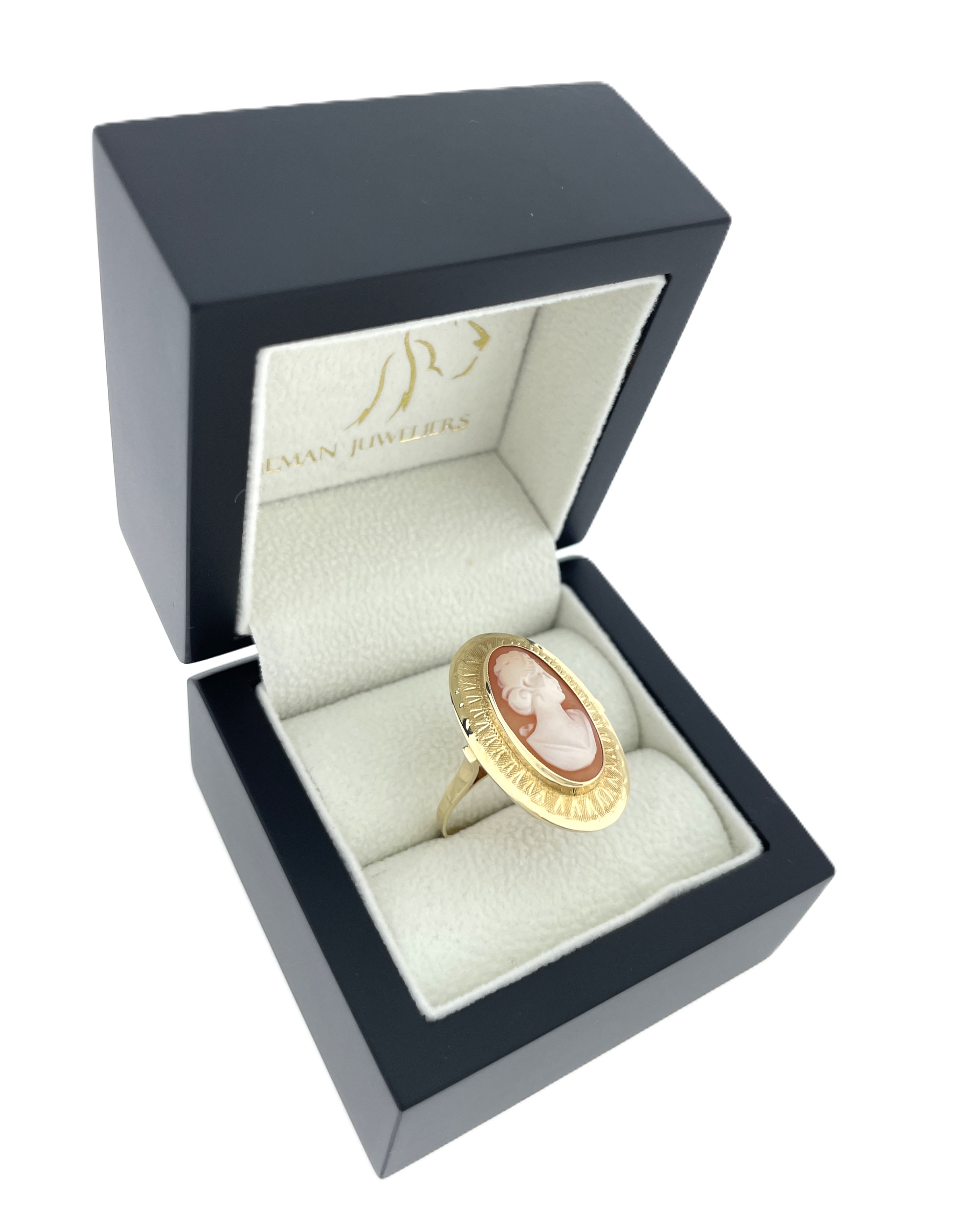 Antiek 14 Karaat Gouden Camee Gravé Ring - Ovaal / 2,8 cm