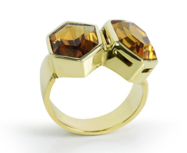 Geelgouden Design Ring Langwerpig Hexagonaal ca 9.56 ct Goud / Fancy Citrien - 10.7 g