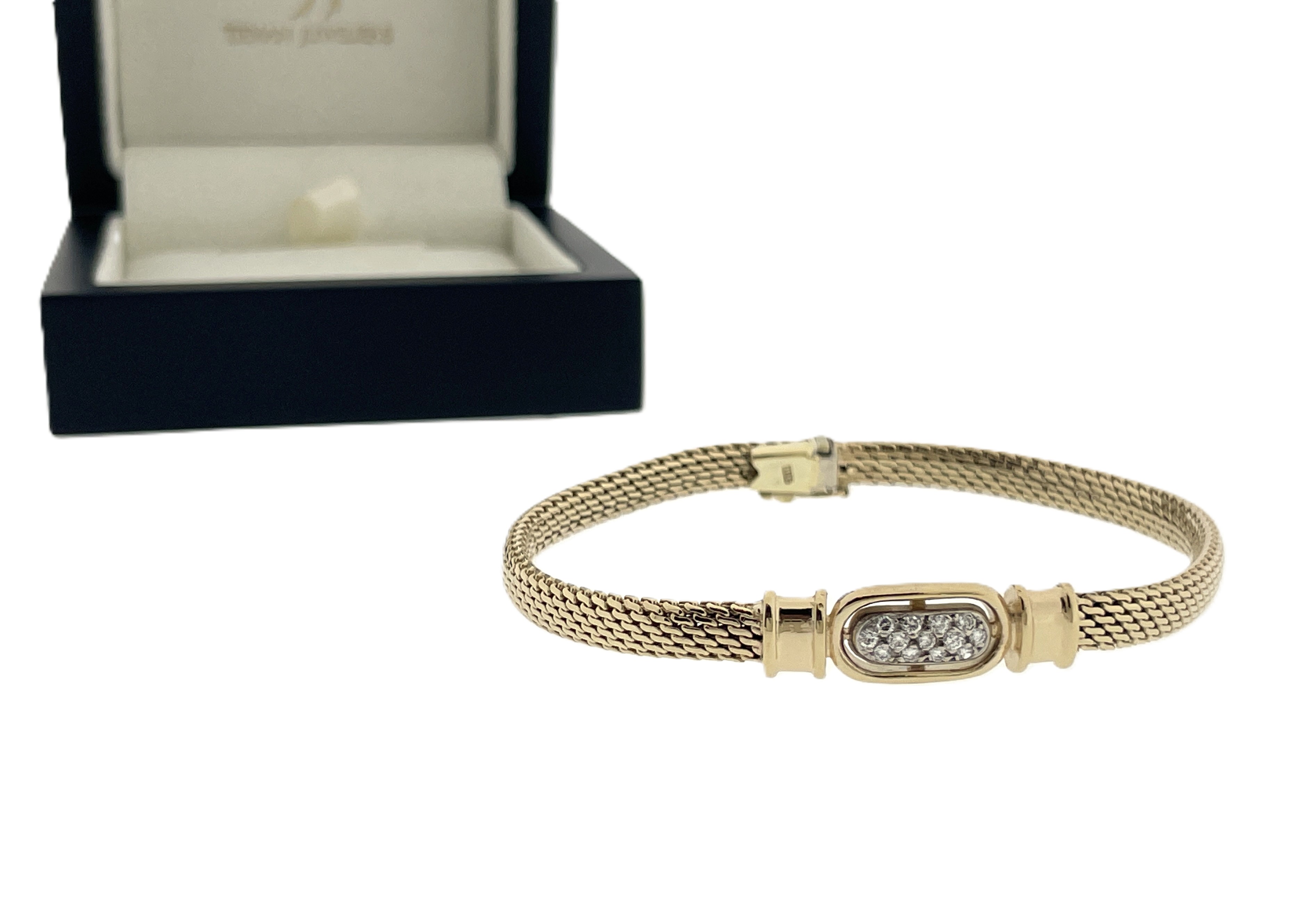 14 Karaat Gouden Milanese Armband 0.20 ct Briljant Geslepen Diamant