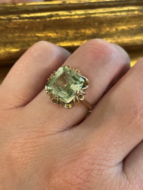 Antiek Gouden Ring Facet Geslepen Lichtgroene Spinel - Mt 18