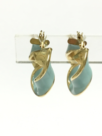 14 K Gouden Twister Creolen Met Baby Blauw Emaille - 2 cm