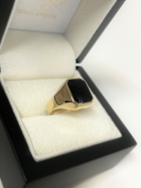 14 K Gouden Heren Zegelring Rechthoek (8-Kant) - Onyx