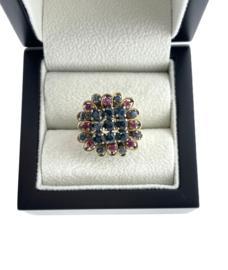 Antiek 14 Karaat Gouden Band Ring Bloem Saffier / Robijn - 6.5 g