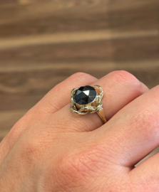 Handvervaardigd Antiek Gouden Ring Roos Geslepen Hematiet - Mt 17.25