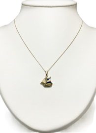 14 Karaat Gouden Emaille Hanger Zeilboot - 2 cm