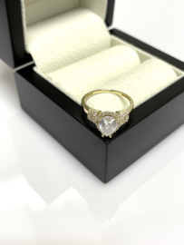 14 Karaat Gouden Fantasie Ring Peer en Briljant Geslepen Cubic Zirkonia