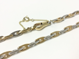14 K Bicolor Gouden Fantasie Schakel Collier - 45 cm / 18,05 g