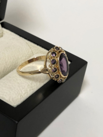 Antiek 14 K Gouden Entourage Ring Paarsblauw Saffier