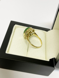 Antiek 14 K Gouden Ring Ovaal Cabochon Nefriet Jade - Datering jaren '70
