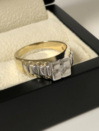 14 K Bicolor Gouden Heren Rolex Ring 0.20 crt Briljantgeslepen Diamant