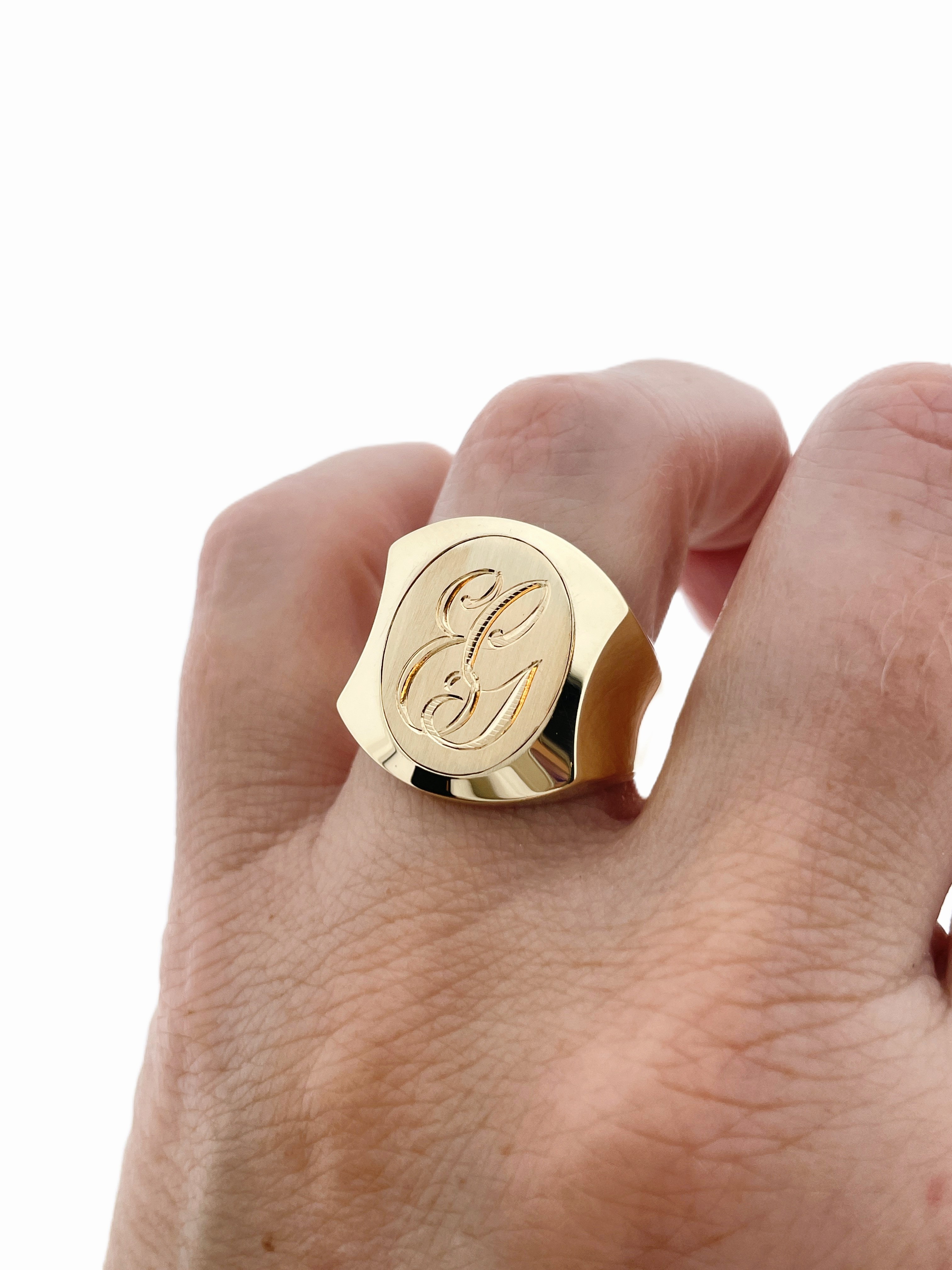 14 Karaat Gouden Zegelring Monogram EG - 10 g / Mt 20.5