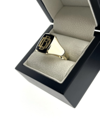 14 K Massief Gouden Heren Monogram Ring B/D Onyx - 12.9 g