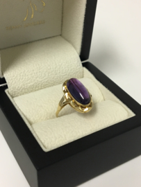 Antiek Gouden Facet Ring Cabochon Geslepen Amethyst