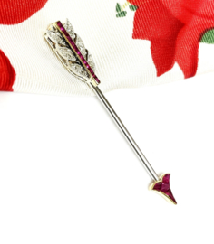 Cartier Art Deco Arrow Pin Broche Robijn Diamant 1914  Incl Gem Report Nederlands Edelsteen Laboratorium / Cartier Service