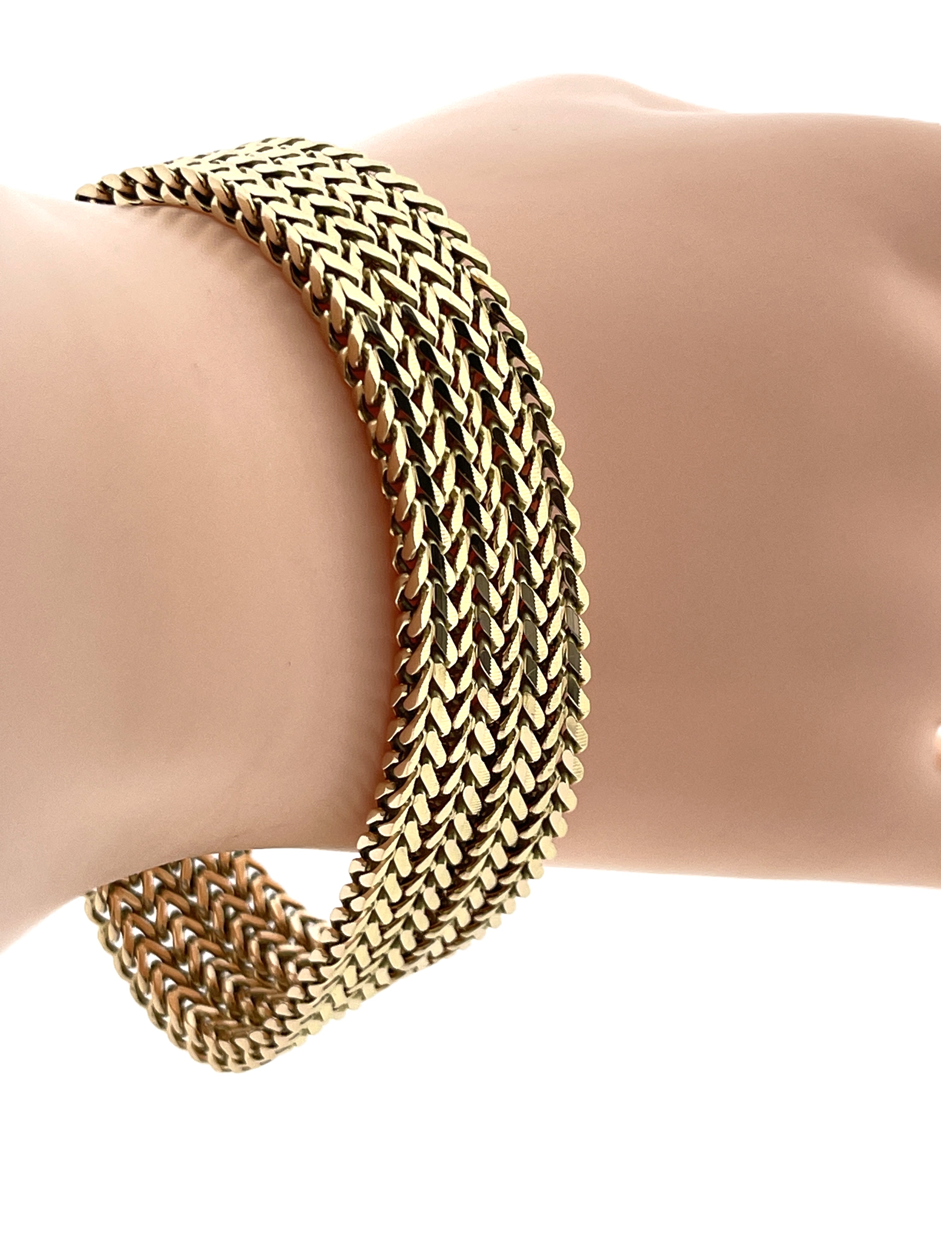 18 Karaat Gouden 4-Rijige Vierkante Gourmet Schakel Armband (Flexibel) - 19 cm / 1.7 cm / 3.5 x 3 mm (4x)