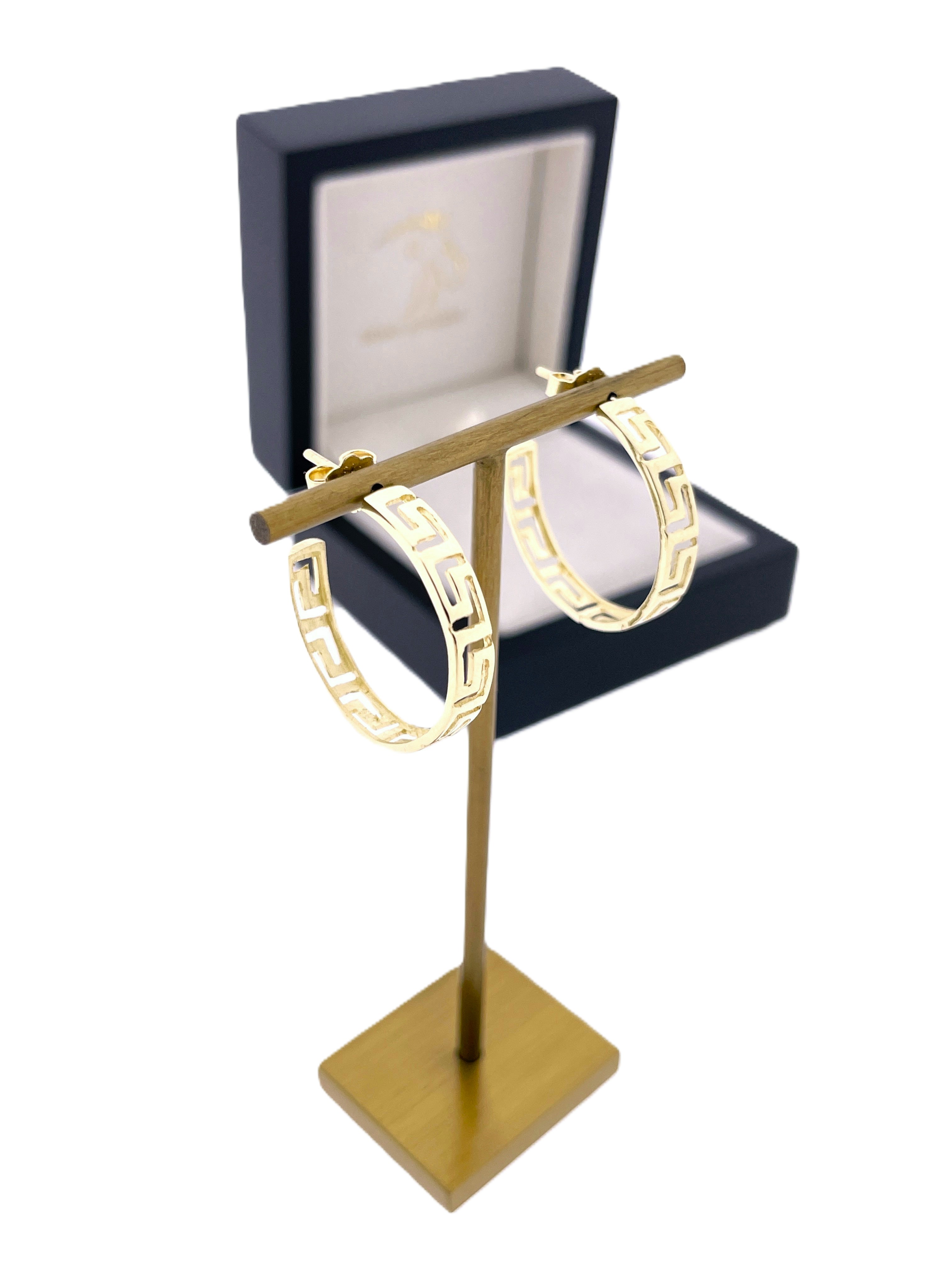 14 Karaat Gouden Oorringen Meander Versace Motief - 2.5 cm