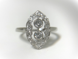 Antiek 14 K Gouden Toi et Moi Markies Ring - 0.60 ct Briljant Geslepen Diamant