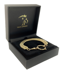 Vintage 14 K Gouden Schakel Armband Dubbele Gourmet Musqueton / Veerring - 18.5 cm