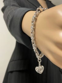 CHOPARD 18 K Witgouden Schakel Armband Happy Diamond Hart Diamant - 20 cm / 7 mm