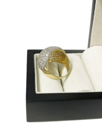 Bicolor Gouden Bolle Ring Heldere Briljant Geslepen Cubic Zirkonia - 8,9 g