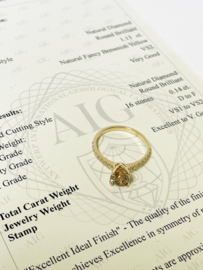 14 K Gouden Ring 1.27 crt Briljant Geslepen Diamant Incl AIG Diamant Certificaat