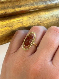 Antiek 14 Karaat Gouden Ring Facet Geslepen Carneool
